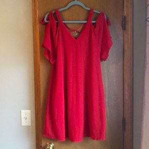 Adorable off the shoulder red dress with pockets